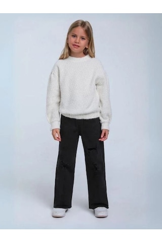 Kız Çocuk Simli Kırçıllı Bluz-14313 Beyaz