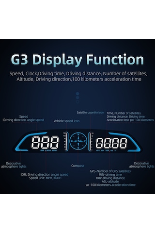 Ultron G3 Dijital Hud Unıversal Araç Gps Hız Göstergesi Pusula