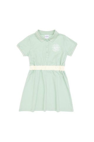 U.S. Polo Assn. Kız Çocuk Su Yeşili Polo Yaka Kısa Kol A-Form Örme Elbise 50306260-VR048