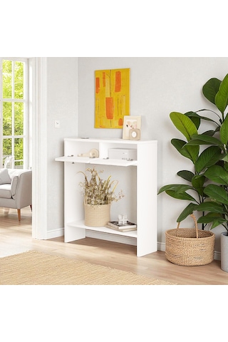 Robin Home Asimetrik Aynalı Dresuar 2 Kapaklı Hol Antre Beyaz 80cm No1 Beyaz