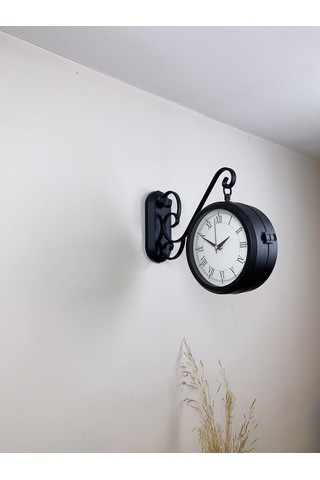 Siyah Metal Retro Çift Taraflı İstasyon Saati 36 X 25 Cm