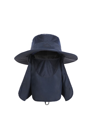 Çıkarılabilir Boyun Koruyucu Ve Yüz Siperli Geniş Kenarlı Güneşlikli Şapka Mavi