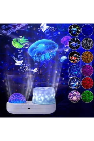 Honeybeeshop 6 In 1 Projeksiyon 1 Adet Yıldız Led Gece Lambası Projeksiyonu 3-12 Yaş Kız Erkek Çocuk Hediye Yatak Odası Dekor Mavi Noel İçin Ideal 16renk Şarj Edilebilir