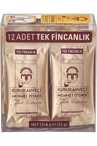 Kurukahveci Mehmet Efendi Tek Fincanlık Türk Kahvesi Şeffaf Paket 12 x 6 G