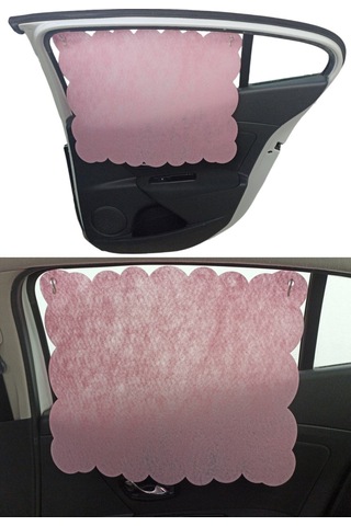 Oto Güneşlik Perdesi Yan Cam Araç Arka Koltuk Emzirme Örtüsü Açık Pembe Keçe Vantuz Tutucaklı 2 Adet
