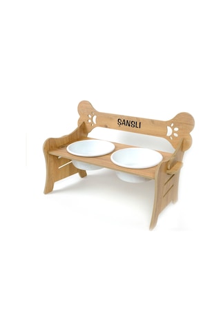 Realwood Özel İsimli Seramik Kaseli Büyük Irk Köpek Mama Su Kabı Stand