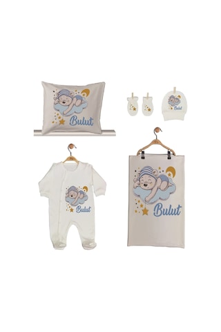 Pia Baby Gl 2001 İsme Özel Ayıcıklı Beşli Tulum Set Krem