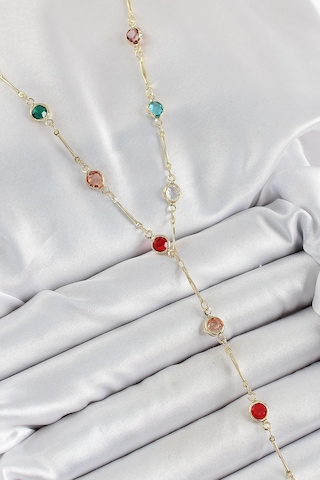 Pirinç Asorti Model Gold Renk Zirkon Taşlı Y Kolye Çok Renkli