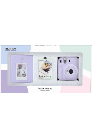 Fujifilm Instax Mini 12 Fotoğraf Makinesi + 10'lu Film + Pvc Albüm Bundle Box Lila