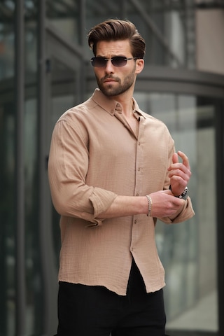 Madmext Camel Basic %100 Pamuklu Uzun Kollu Erkek Gömlek E6761 Camel