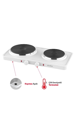 Simfer HP2500W Hot Plate İki Gözlü Elektrikli Ocak Beyaz