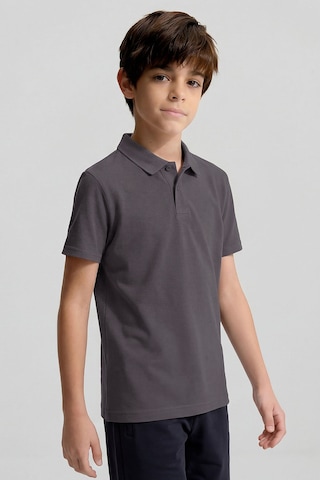 Tommy Life Koyu Gri Polo Yaka Standart Fit Basic Unisex T-shirt - 11330