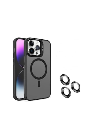 iPhone Uyumlu 12 Promax Kamera Korumalı Stantlı Magsafe Destekli Lens Koruyucu Telefon Kılıf Siyah