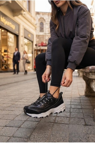 Fort 07387 Rahat Kalın Taban Sneaker Kadın Ayakkabı Siyah - Beyaz