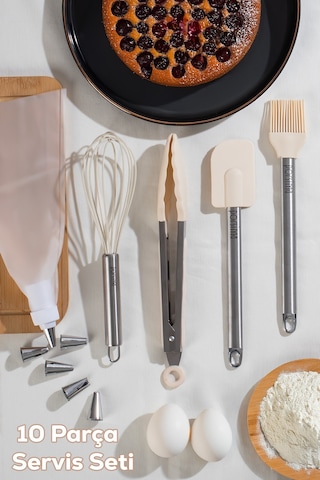Porsima 3160 10 Parça Pasta Ve Tatlı Servis Seti Kek Pasta Şekillendirme Seti Beyaz Beyaz