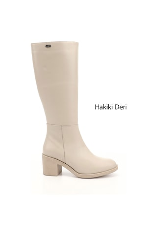 Gönderi(R) Gönderi R Kadın Bej Fermuarlı Kalın Topuklu Hakiki Deri Çizme Gkzc13452512 Bej