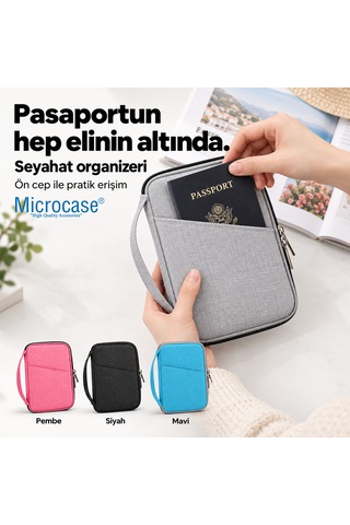 Microcase Gizli Cep'li El Kulplu Çok Bölmeli Pasaport Ve Evrak Organizeri Al7030 Siyah