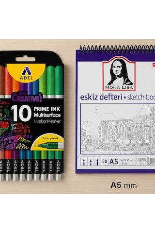 A5 Eskiz Defteri + Fineliner 10 Lu İnce Uçlu Set Çok Renkli