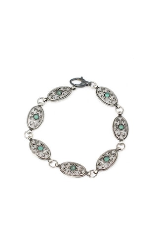 925 Ayar Gümüş Siyah Rodajlı Kök Zümrüt Taşlı Antik Bileklik