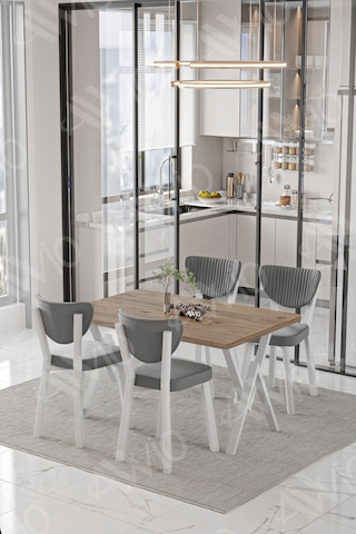 Avvio Lionel Beyaz Elma Sandalye 80x120 Yemek Masası Mutfak Masası 4 Kişilik Masa Sandalye Takımı Akça