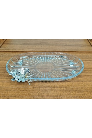 Alfafe Home Lüx Hediyelik Metal Ayaklı Gümüş Oval Kelebekli Sunumluk Kurabiyelik - Yeni Serisi Gümüş Oval Düz Mini