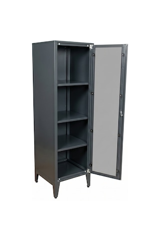 Alfafonet Ziglat Serisi Kilitli Metal Home Office Dolabı Cam Kapaklı Antrasit Gri Ral 7016 450x1500x450 Mm