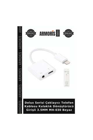 Delux Serisi Çoklayıcı Telefon Kablosu Kulaklık Dönüştürücü Girişli 3.5mm Mh-030 Beyaz