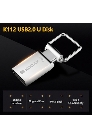 Springsun Kodak K112 Usb 2.0 Metal Usb Bellek 64gb - Su Geçirmez, Çarpıma Dayanıklı, Araç Uyumlu, Hızlı Veri Transferi, Gümüş Renk