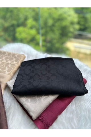 Miorel Scarfs C Desen Çift Taraflı Kaşmir İpek Şal 4 Mevsim Pamuk Şal Siyah