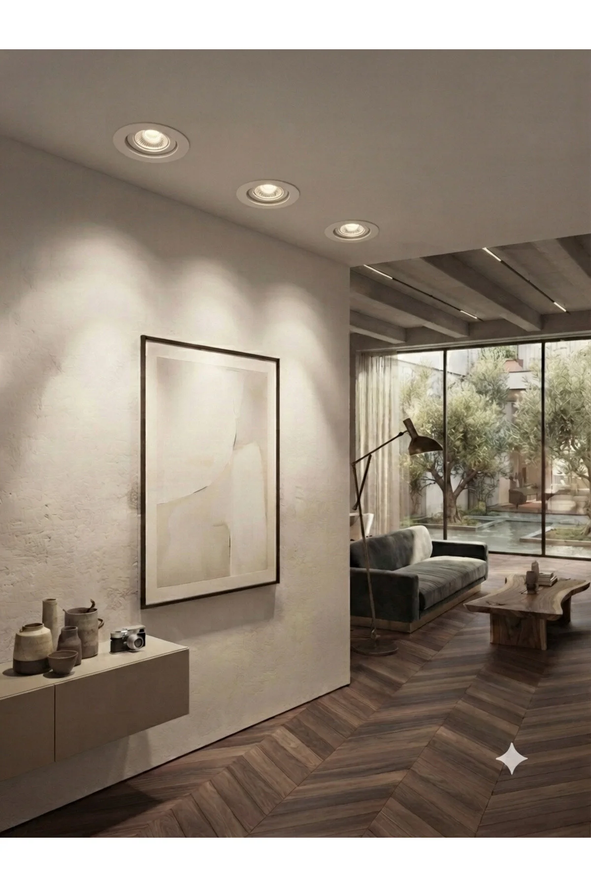 Marbella Dekoratif Kasa Tekli Yuvarlak Beyaz Günışığı