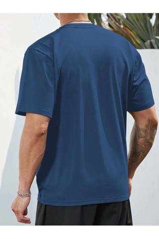 Flood Of Style Unisex Siyah Oversize Bisiklet Yaka %100 Pamuk Live Life Baskılı Lacivert