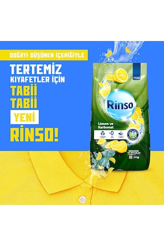 Rinso Limon ve Karbonat Renkliler ve Beyazlar için Toz Çamaşır Deterjanı 53 Yıkama 8 KG