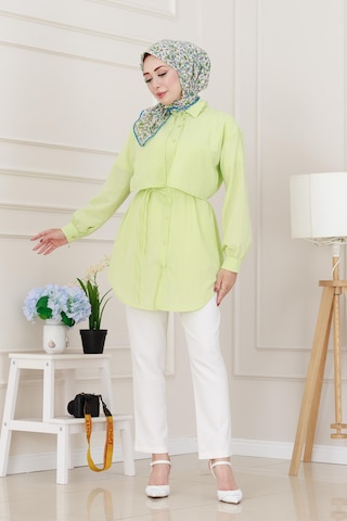Sevitli Beli Bağcıklı Allerli Taşlı Tunik-sarı-5223 Sarı