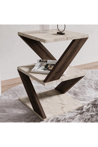 İnarch Dizayn Albeni Z Tasarım 3 Katlı Minimalist Yan Sehpa 9 Renk Seçeneği Modern Sehpa Traverten/ceviz