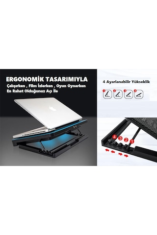 N99 Çift Fanlı Laptop Soğutucu Led Işıklı Ayarlanabilir Dizüstü Bilgisayar Standı