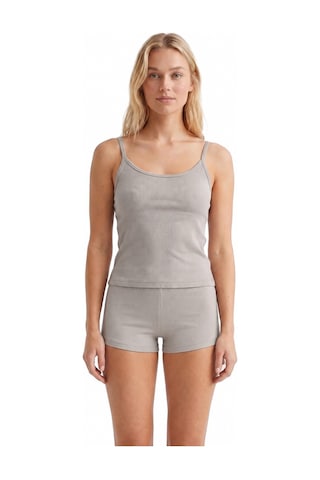 Cottonill Premium - Neat Collection Gri Rib Dokulu İnce Askılı Modal Viskon Şortlu Kadın Pijama Takımı