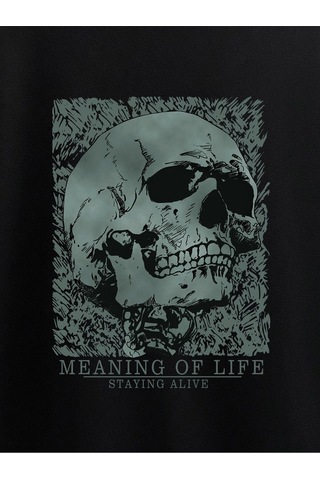 Adrift Grunge Punk Skull & Letter Graphic Sweatshirt Siyah Siyah