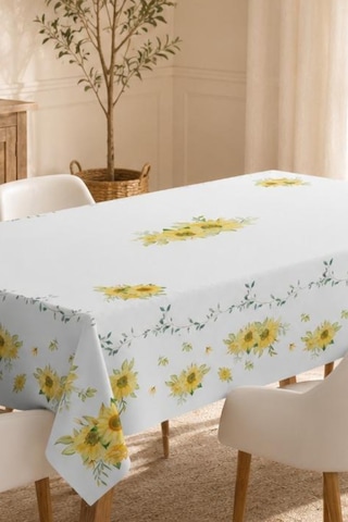 Vivanni Home Yıkanabilir Dikdörtgen Masa Örtüsü Günlük Kullanıma Uygun Pratik Ve Uzun Ömürlü Ayçiçeği Beyaz