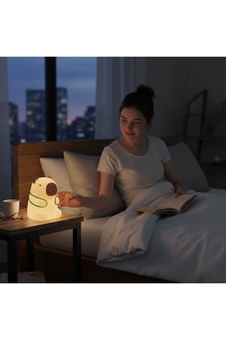 Sevimli Capybara Led Gece Lambası Dokunmatik, Yumuşak Işık, Dekoratif Abajur Diğer