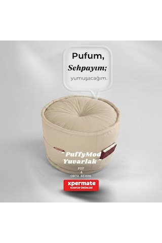 Dekoratif Yuvarlak Puf Orta Sehpa Puf 60x42 Cm Puffymod Bej