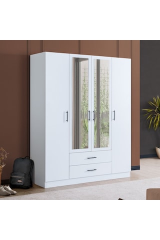 Gardırop, Blesk Hera 4 Kapaklı, Aynalı Çekmeceli Dolap Çok Renkli