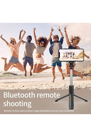Springsun Kompakt 3'lü Bluetooth Selfie Çubuğu, Tripod Ve Kablosuz Kumanda İle, 101 Cm Uzunluk, 245 Döner Kafa, Siyah