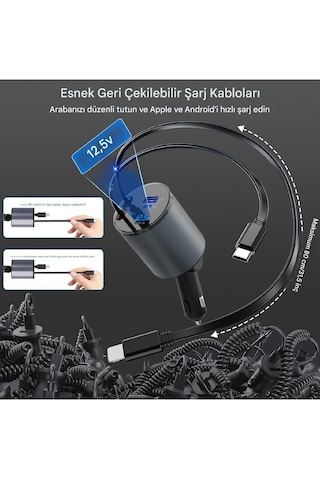 Geri Çekilebilir Hızlı Araç Kamyon Şarj Aleti, 4'ü 1 Arada 12-24v
