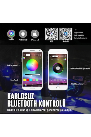 Araç Altı Rgb Led Aydınlatma Şerit Led 4'Lü Set App Kontrollü