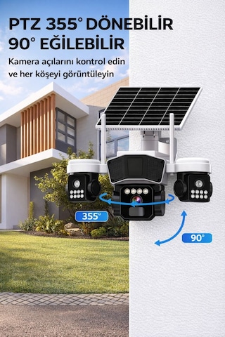 Rx95g Solar Güvenlik Kamerası Türkçe 4g Sim Kartlı Ptz Hareketli Gece Görüşlü Güneş Panelli Kamera 1 Yıl 120gb Dahil