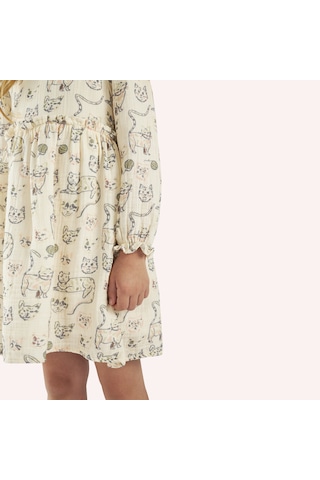 Kız Çocuk Kedi Desenli Müslin Elbise 2421gk26002-4665 001