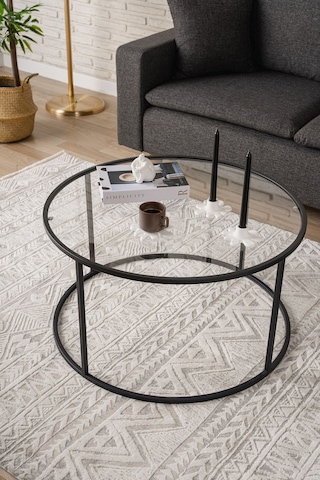 Berlin Orta Sehpa 80 Cm Yuvarlak Şeffaf Camlı Sehpa