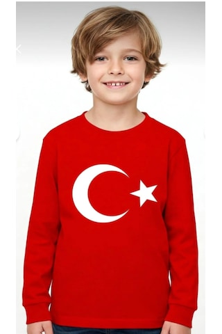 Baby Lory Kids Store Türk Bayraklı Uzun Kollu T-shirt Beyaz - Kırmızı