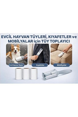 Tüy Toplayıcı 7'li Yedek Rulo Ve Aparat Beyaz - Gri