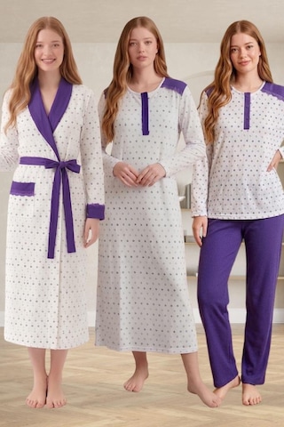 Mecit Pijama Mecit 6360 Mor Kadın Sabahlık Pijama Gecelik Set